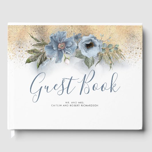 Dusty Blue und Gold Glitzer Wedding Gästebuch (Vorderseite)