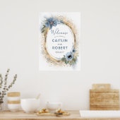 Dusty Blue und Gold Glitzer Wedding Sign Poster (Küche)