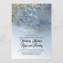 Dusty Blue und Gold Modern Engagement Party Einladung