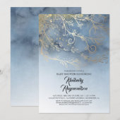 Dusty Blue und Gold Moderne Elegant Baby Dusche Einladung (Vorne/Hinten)