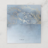 Dusty Blue und Gold Moderne Hochzeit Platzkarte (Außenseite Aufgefaltet)