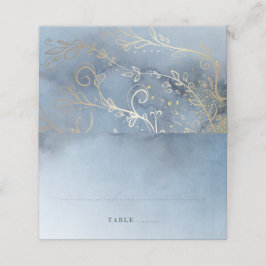 Dusty Blue und Gold Moderne Hochzeit Platzkarte