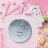 Dusty Blue und Gold Moderne Wasserfarbe Pappteller (Party)