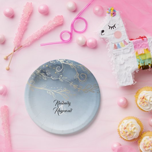 Dusty Blue und Gold Moderne Wasserfarbe Pappteller (Party)