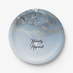 Dusty Blue und Gold Moderne Wasserfarbe Pappteller