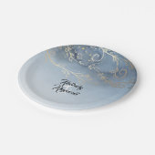 Dusty Blue und Gold Moderne Wasserfarbe Pappteller (Schrägansicht)