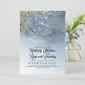 Dusty Blue und Gold Moderne Wasserfarbenhochzeit Einladung (Stehend Vorderseite)