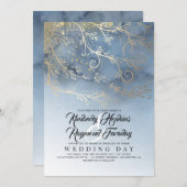 Dusty Blue und Gold Moderne Wasserfarbenhochzeit Einladung (Vorne/Hinten)