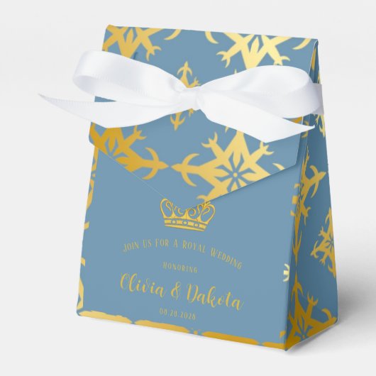 Dusty Blue und Gold Royal Crown Wedding Geschenkschachtel (Vorderseite)