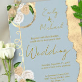 Dusty Blue und Gold Rustic Boho Floral Wedding Einladung