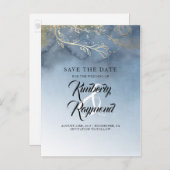 Dusty Blue und Gold Save the Date Ankündigungspostkarte (Vorne/Hinten)