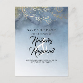 Dusty Blue und Gold Save the Date Ankündigungspostkarte