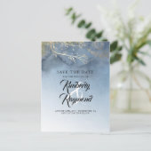 Dusty Blue und Gold Save the Date Ankündigungspostkarte (Stehend Vorderseite)