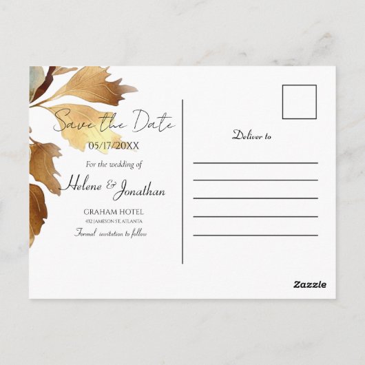 Dusty Blue und Gold Save the Date Einladungskarte (Rückseite)