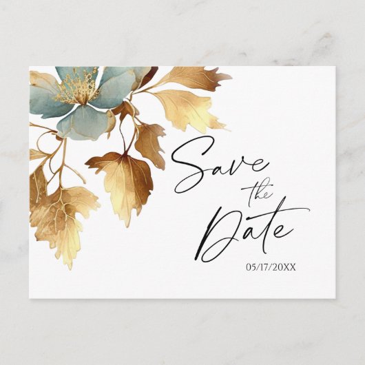 Dusty Blue und Gold Save the Date Einladungskarte (Vorderseite)