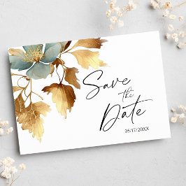Dusty Blue und Gold Save the Date Einladungskarte