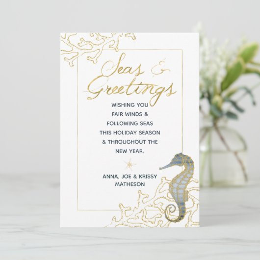 Dusty Blue und Gold Seas & Greetings Weihnachten (Stehend Vorderseite)