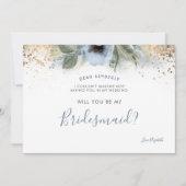 Dusty Blue und Gold werden Sie meine Bridesmaid se Einladung (Vorderseite)