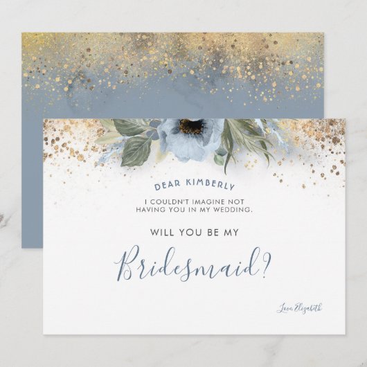 Dusty Blue und Gold werden Sie meine Bridesmaid se Einladung (Vorne/Hinten)