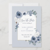Dusty Blue und Gray Floral Botanical Wedding Save The Date (Vorderseite)