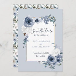 Dusty Blue und Gray Floral Botanical Wedding Save The Date