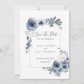 Dusty Blue und Gray Floral Botanical Wedding Save The Date (Vorderseite)