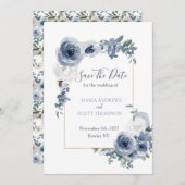 Dusty Blue und Gray Floral Botanical Wedding Save The Date (Vorne/Hinten)