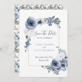 Dusty Blue und Gray Floral Botanical Wedding Save The Date