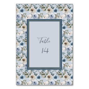 Dusty Blue und Gray Floral Botanical Wedding Tischnummer