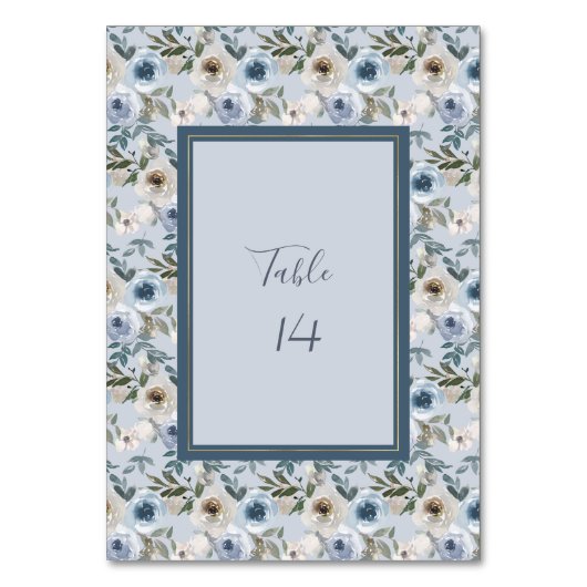 Dusty Blue und Gray Floral Botanical Wedding Tischnummer (Vorderseite)