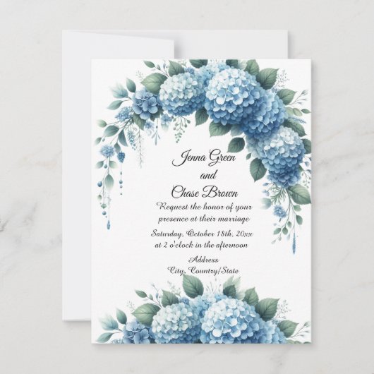 Dusty Blue und Green Hydrangea Hochzeitseinladung Einladung (Vorderseite)