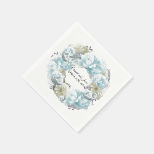 Dusty Blue und Green Wreath Paper Napkins Serviette (Ecke)