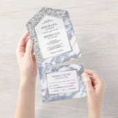 Dusty Blue und Imitate Silver Glitzer Marmor Weddi All In One Einladung (Abreißen)