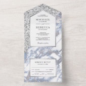 Dusty Blue und Imitate Silver Glitzer Marmor Weddi All In One Einladung (Innen Boden)