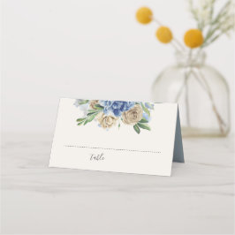 Dusty Blue und Ivory Blume Wasserfarbe Platzkarte