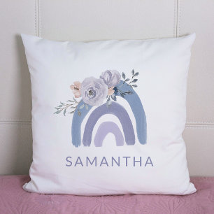 Dusty Blue und Lila Boho Rainbow mit Blume Kissen