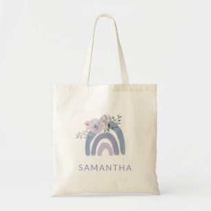 Dusty Blue und Lila Boho Rainbow mit Blume Tragetasche