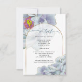 Dusty Blue und Lilac Exotic Floral Details Einladung (Vorderseite)