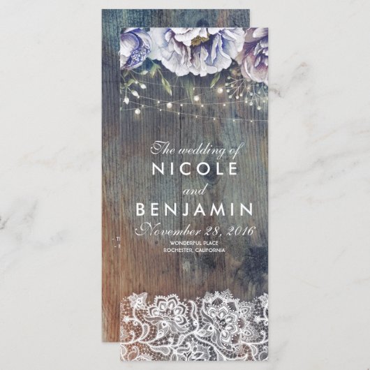 Dusty Blue und Maroon Floral Weddings Programme (Vorne/Hinten)