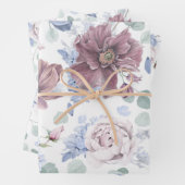 Dusty Blue und Mauve Blume Botanisches Muster Geschenkpapier Set (Beispiel)