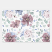 Dusty Blue und Mauve Blume Botanisches Muster Geschenkpapier Set (Vorderseite)