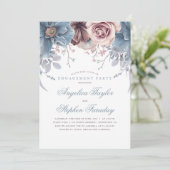 Dusty Blue und Mauve Floral Engagement Party Einladung (Stehend Vorderseite)