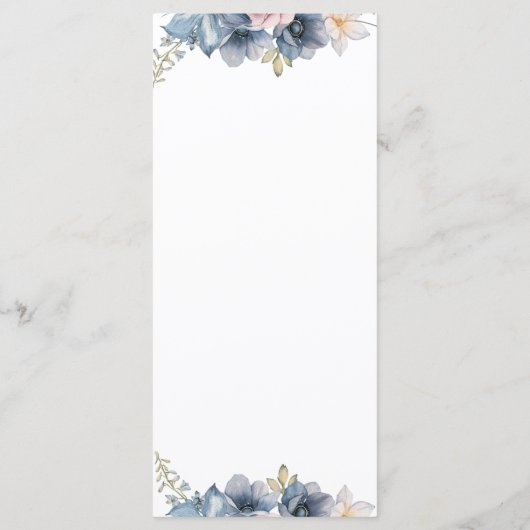 Dusty Blue und Mauve Floral Moderne Hochzeitsmenüs Programm (Rückseite)