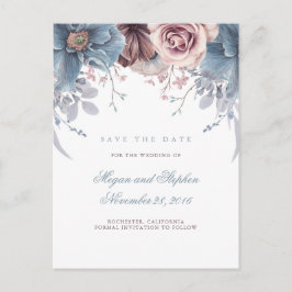 Dusty Blue und Mauve Floral Save the Date Ankündigungspostkarte