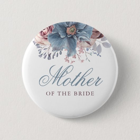 Dusty Blue und Mauve Floral Watercolor Wedding Button (Vorderseite)