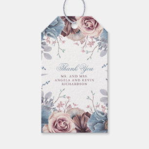 Dusty Blue und Mauve Floral Wedding Geschenkanhänger