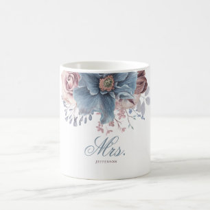 Dusty Blue und Mauve Floral Wedding MRS oder MR's Kaffeetasse