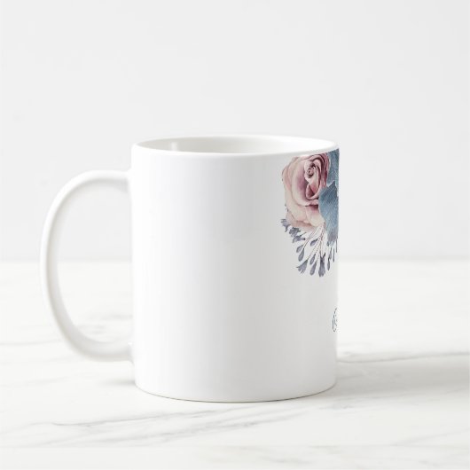 Dusty Blue und Mauve Floral Wedding MRS oder MR's Kaffeetasse (Links)