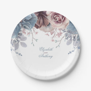 Dusty Blue und Mauve Floral Wedding Pappteller