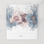 Dusty Blue und Mauve Floral Wedding Platzkarte (Außenseite Aufgefaltet)